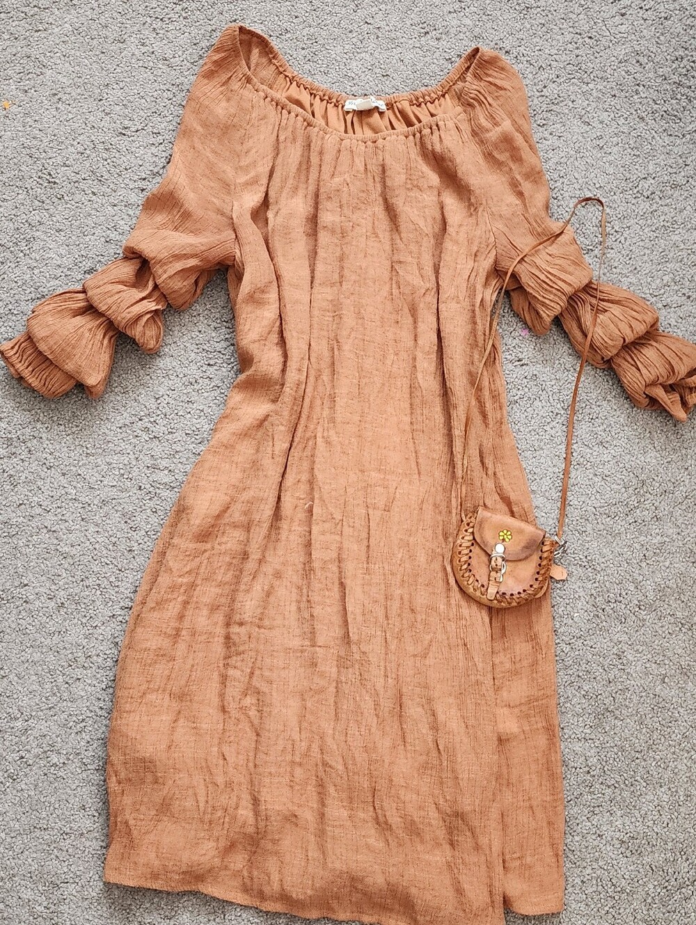 Indigo Rustic Tan Off-Shoulder Midi Dress